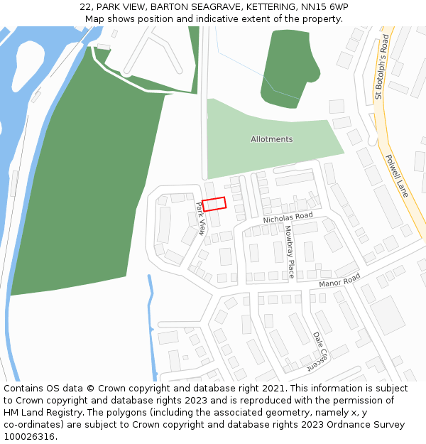 22, PARK VIEW, BARTON SEAGRAVE, KETTERING, NN15 6WP: Location map and indicative extent of plot