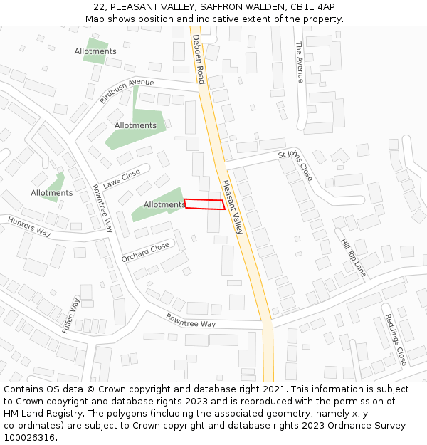 22, PLEASANT VALLEY, SAFFRON WALDEN, CB11 4AP: Location map and indicative extent of plot