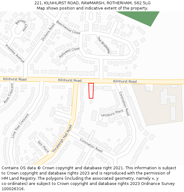 221, KILNHURST ROAD, RAWMARSH, ROTHERHAM, S62 5LG: Location map and indicative extent of plot