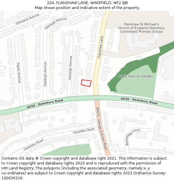 224, FLANSHAW LANE, WAKEFIELD, WF2 9JB: Location map and indicative extent of plot