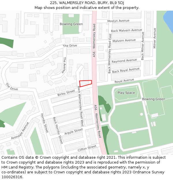 225, WALMERSLEY ROAD, BURY, BL9 5DJ: Location map and indicative extent of plot