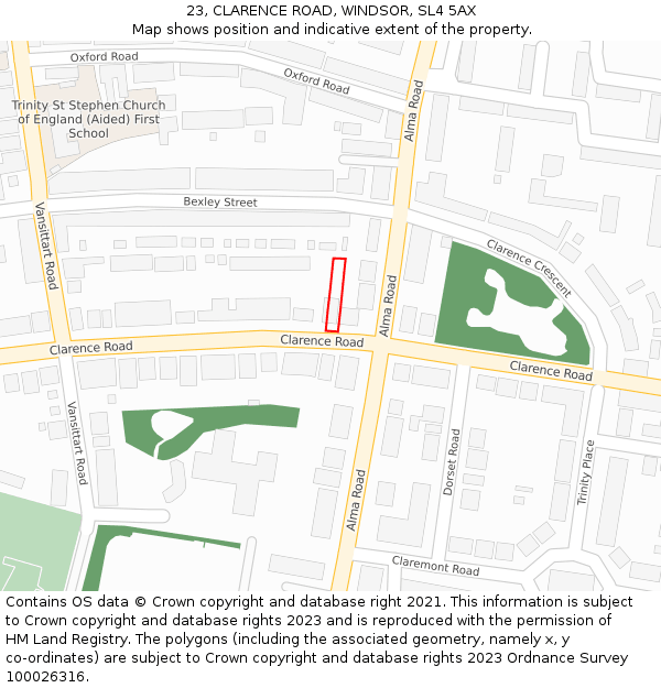 23, CLARENCE ROAD, WINDSOR, SL4 5AX: Location map and indicative extent of plot