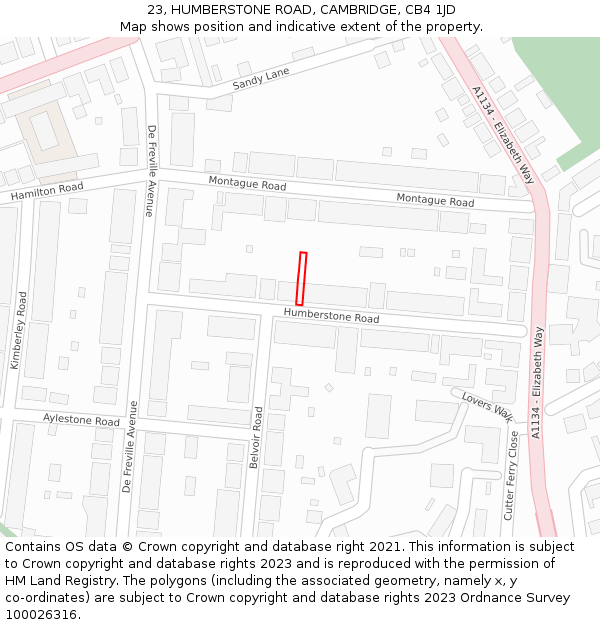 23, HUMBERSTONE ROAD, CAMBRIDGE, CB4 1JD: Location map and indicative extent of plot