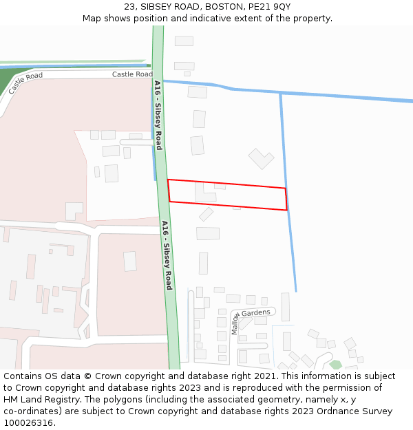 23, SIBSEY ROAD, BOSTON, PE21 9QY: Location map and indicative extent of plot