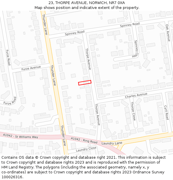23, THORPE AVENUE, NORWICH, NR7 0XA: Location map and indicative extent of plot