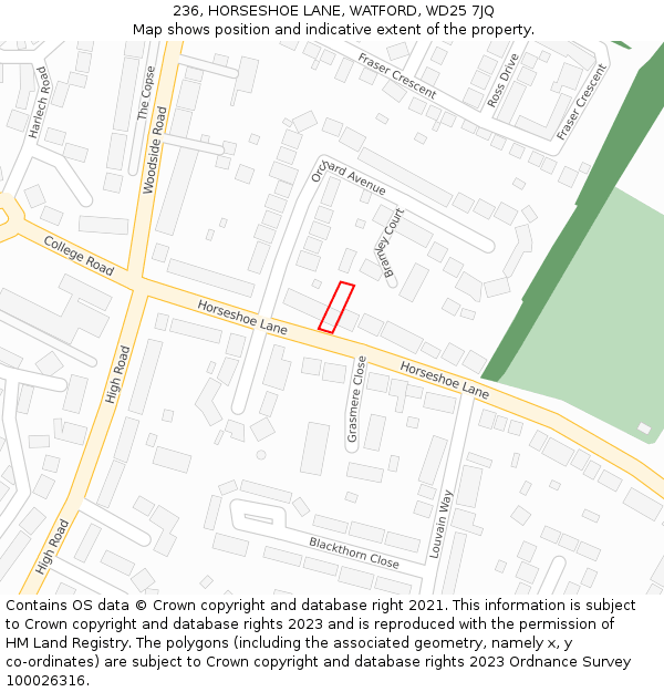 236, HORSESHOE LANE, WATFORD, WD25 7JQ: Location map and indicative extent of plot