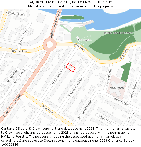 24, BRIGHTLANDS AVENUE, BOURNEMOUTH, BH6 4HG: Location map and indicative extent of plot