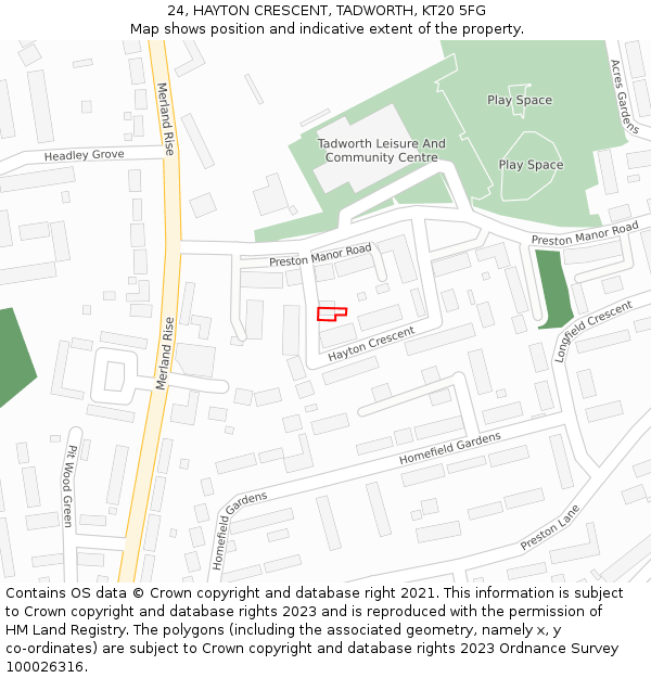 24, HAYTON CRESCENT, TADWORTH, KT20 5FG: Location map and indicative extent of plot