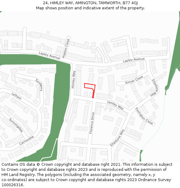 24, HIMLEY WAY, AMINGTON, TAMWORTH, B77 4GJ: Location map and indicative extent of plot