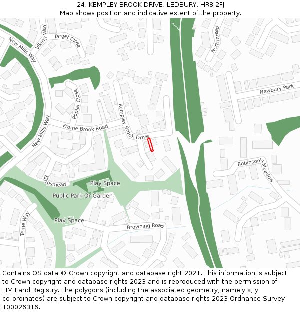 24, KEMPLEY BROOK DRIVE, LEDBURY, HR8 2FJ: Location map and indicative extent of plot
