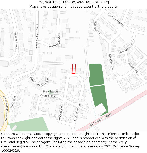 24, SCANTLEBURY WAY, WANTAGE, OX12 8GJ: Location map and indicative extent of plot