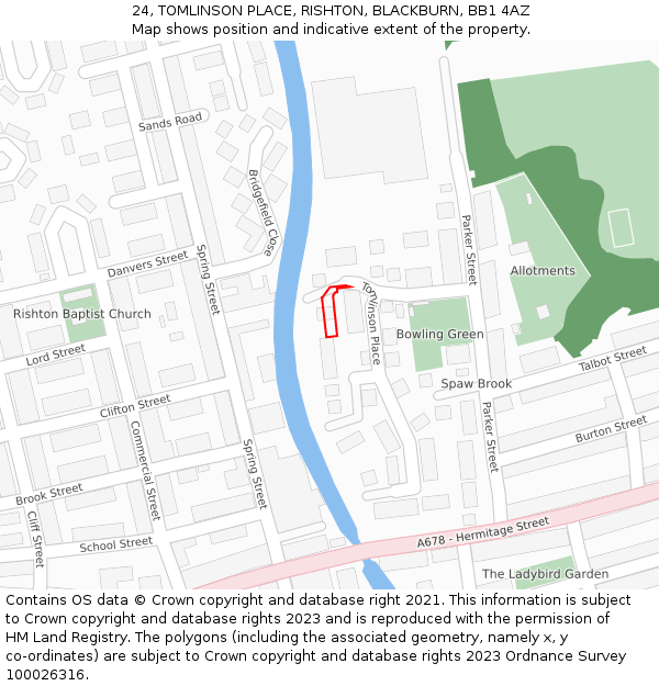 24, TOMLINSON PLACE, RISHTON, BLACKBURN, BB1 4AZ: Location map and indicative extent of plot