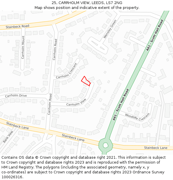 25, CARRHOLM VIEW, LEEDS, LS7 2NG: Location map and indicative extent of plot