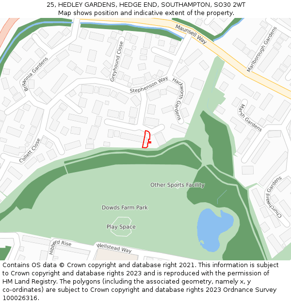 25, HEDLEY GARDENS, HEDGE END, SOUTHAMPTON, SO30 2WT: Location map and indicative extent of plot