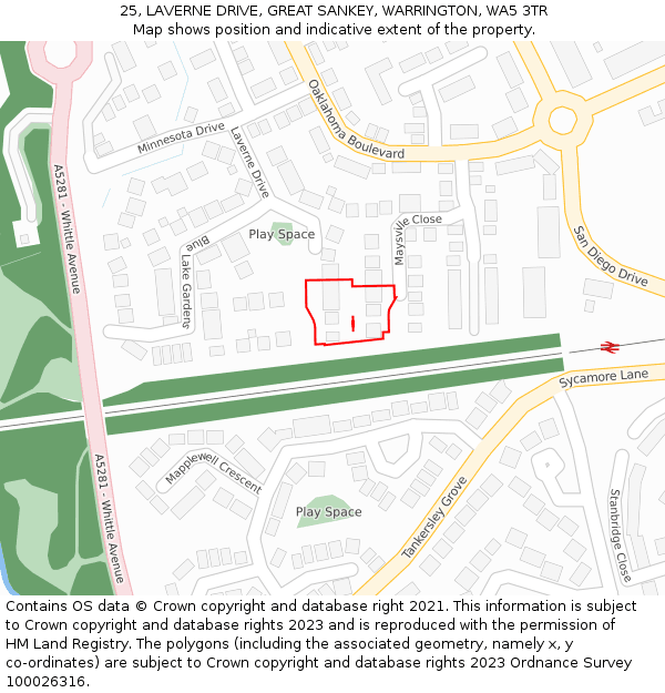 25, LAVERNE DRIVE, GREAT SANKEY, WARRINGTON, WA5 3TR: Location map and indicative extent of plot