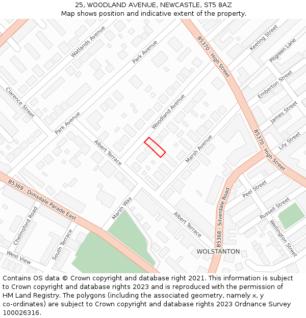 25, WOODLAND AVENUE, NEWCASTLE, ST5 8AZ: Location map and indicative extent of plot