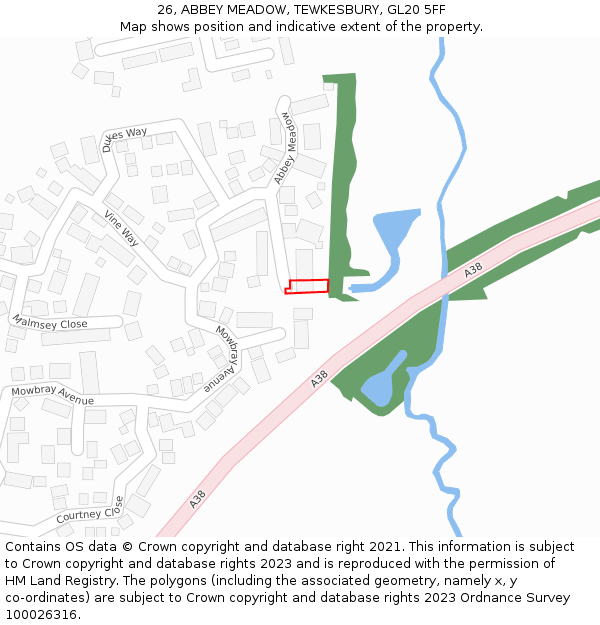 26, ABBEY MEADOW, TEWKESBURY, GL20 5FF: Location map and indicative extent of plot