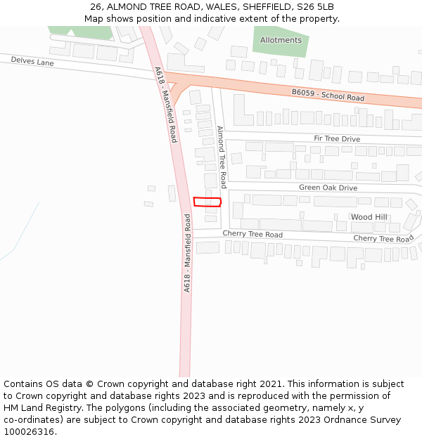 26, ALMOND TREE ROAD, WALES, SHEFFIELD, S26 5LB: Location map and indicative extent of plot
