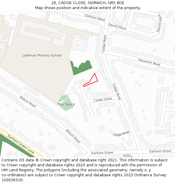 26, CADGE CLOSE, NORWICH, NR5 8DE: Location map and indicative extent of plot