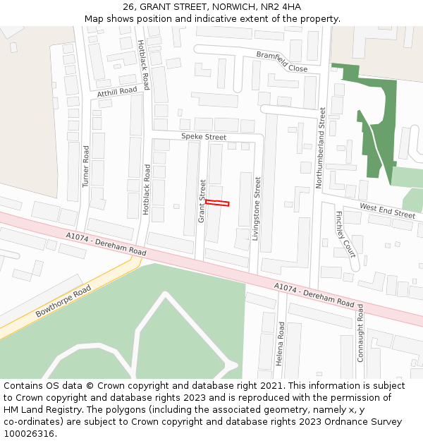 26, GRANT STREET, NORWICH, NR2 4HA: Location map and indicative extent of plot