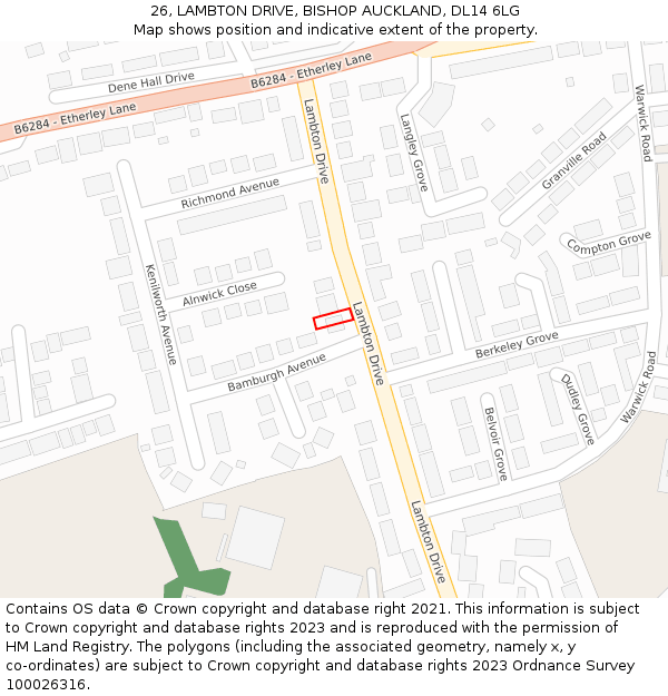 26, LAMBTON DRIVE, BISHOP AUCKLAND, DL14 6LG: Location map and indicative extent of plot
