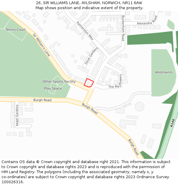 26, SIR WILLIAMS LANE, AYLSHAM, NORWICH, NR11 6AW: Location map and indicative extent of plot