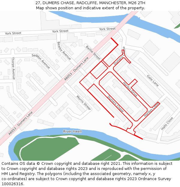 27, DUMERS CHASE, RADCLIFFE, MANCHESTER, M26 2TH: Location map and indicative extent of plot