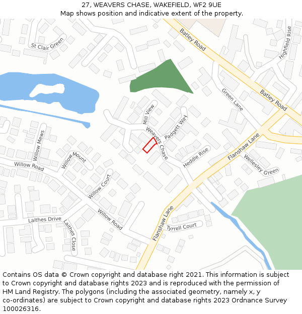 27, WEAVERS CHASE, WAKEFIELD, WF2 9UE: Location map and indicative extent of plot