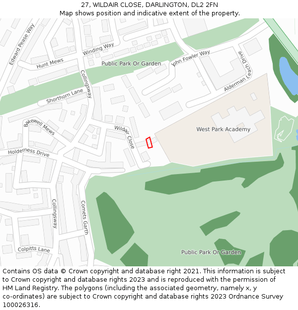 27, WILDAIR CLOSE, DARLINGTON, DL2 2FN: Location map and indicative extent of plot