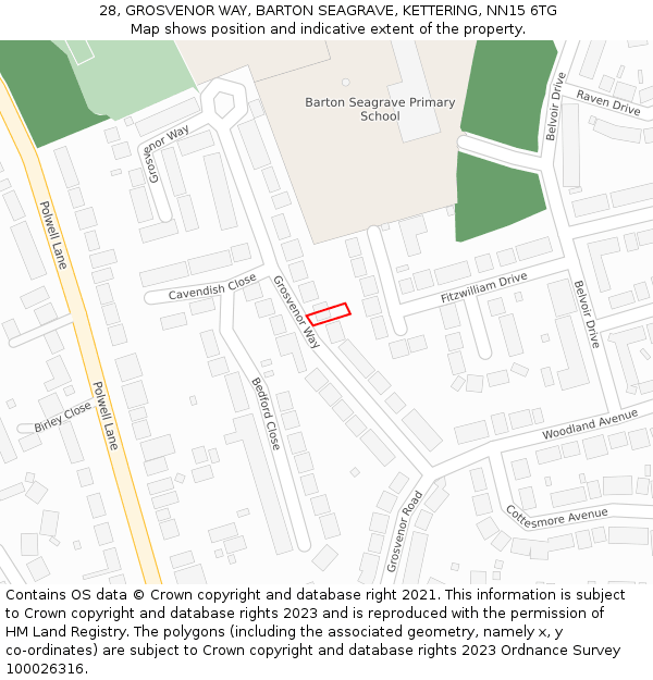 28, GROSVENOR WAY, BARTON SEAGRAVE, KETTERING, NN15 6TG: Location map and indicative extent of plot