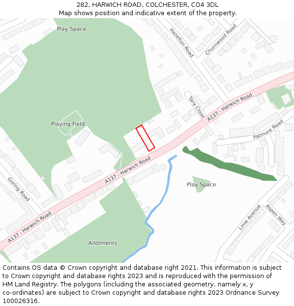 282, HARWICH ROAD, COLCHESTER, CO4 3DL: Location map and indicative extent of plot