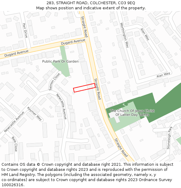 283, STRAIGHT ROAD, COLCHESTER, CO3 9EQ: Location map and indicative extent of plot