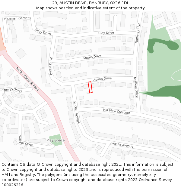 29, AUSTIN DRIVE, BANBURY, OX16 1DL: Location map and indicative extent of plot