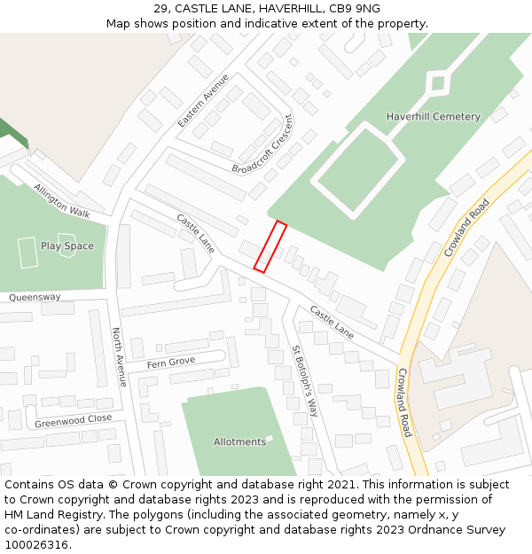 29, CASTLE LANE, HAVERHILL, CB9 9NG: Location map and indicative extent of plot