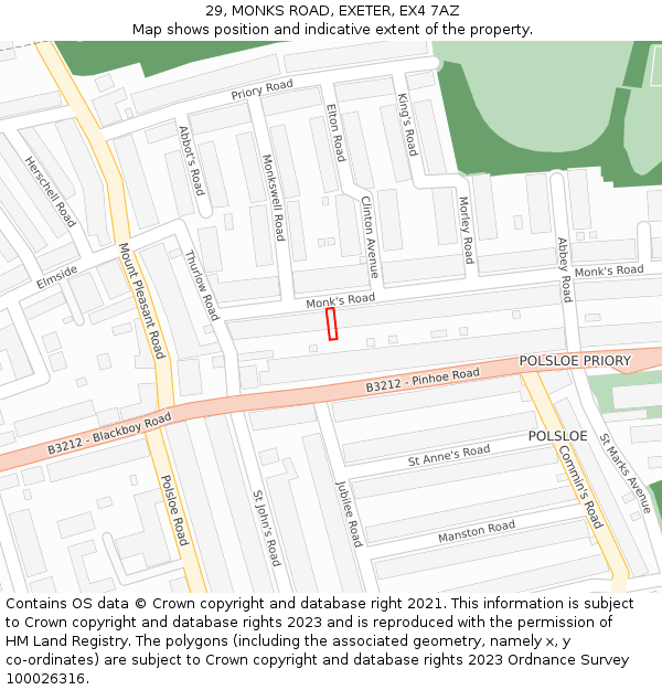 29, MONKS ROAD, EXETER, EX4 7AZ: Location map and indicative extent of plot