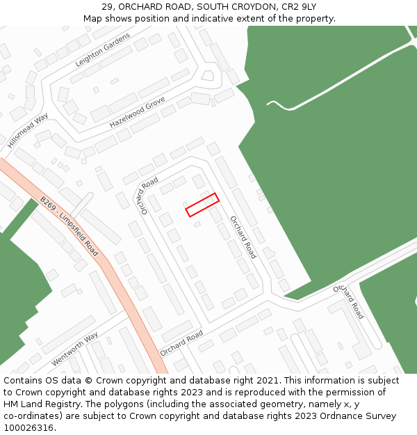 29, ORCHARD ROAD, SOUTH CROYDON, CR2 9LY: Location map and indicative extent of plot