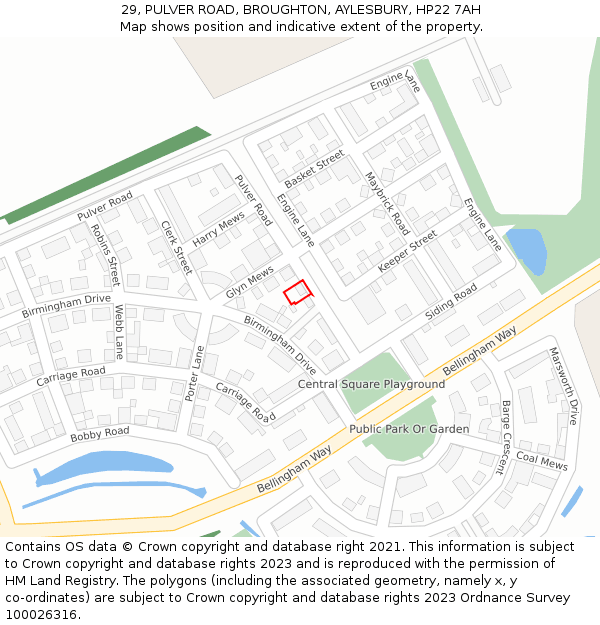 29, PULVER ROAD, BROUGHTON, AYLESBURY, HP22 7AH: Location map and indicative extent of plot