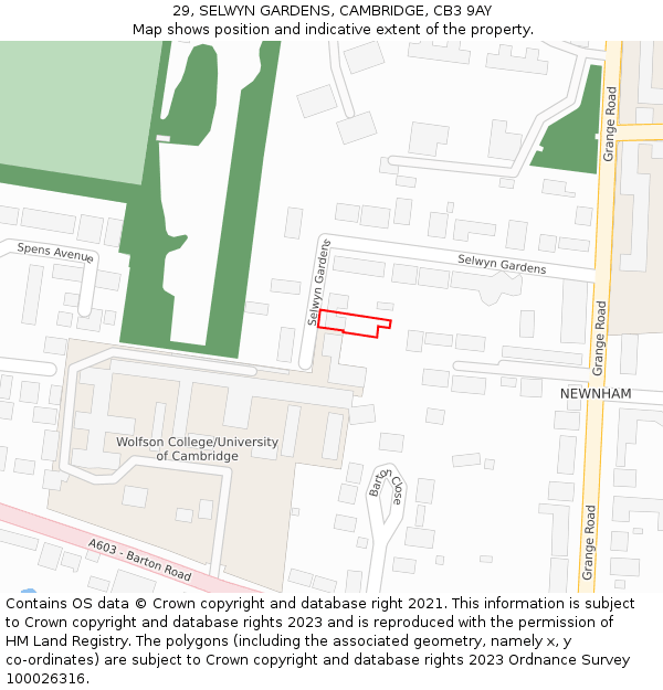 29, SELWYN GARDENS, CAMBRIDGE, CB3 9AY: Location map and indicative extent of plot