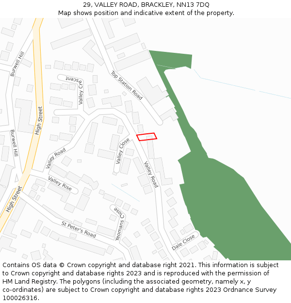 29, VALLEY ROAD, BRACKLEY, NN13 7DQ: Location map and indicative extent of plot