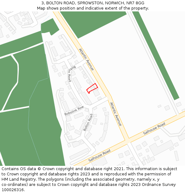 3, BOLTON ROAD, SPROWSTON, NORWICH, NR7 8GG: Location map and indicative extent of plot
