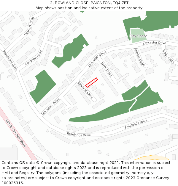 3, BOWLAND CLOSE, PAIGNTON, TQ4 7RT: Location map and indicative extent of plot