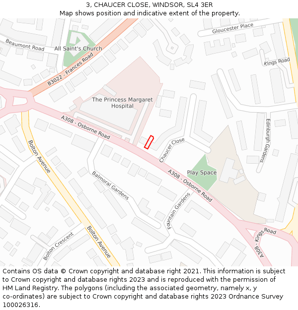 3, CHAUCER CLOSE, WINDSOR, SL4 3ER: Location map and indicative extent of plot
