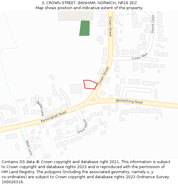 3, CROWN STREET, BANHAM, NORWICH, NR16 2EZ: Location map and indicative extent of plot
