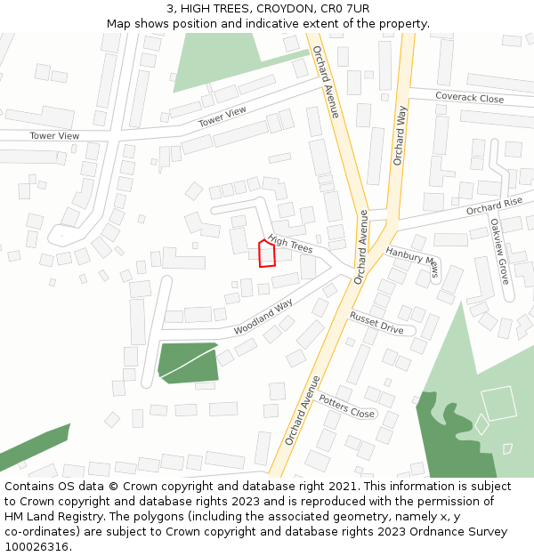 3, HIGH TREES, CROYDON, CR0 7UR: Location map and indicative extent of plot