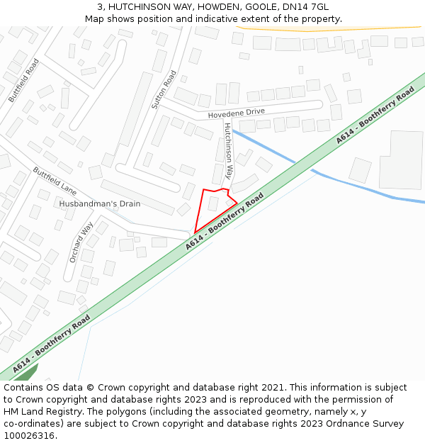 3, HUTCHINSON WAY, HOWDEN, GOOLE, DN14 7GL: Location map and indicative extent of plot