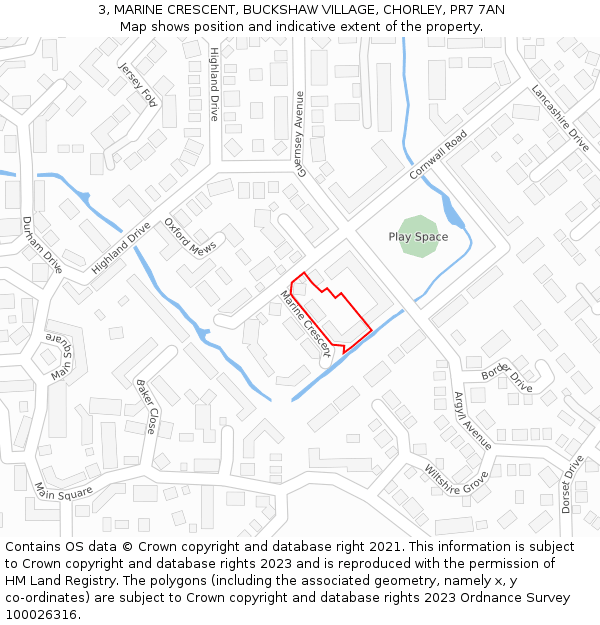 3, MARINE CRESCENT, BUCKSHAW VILLAGE, CHORLEY, PR7 7AN: Location map and indicative extent of plot