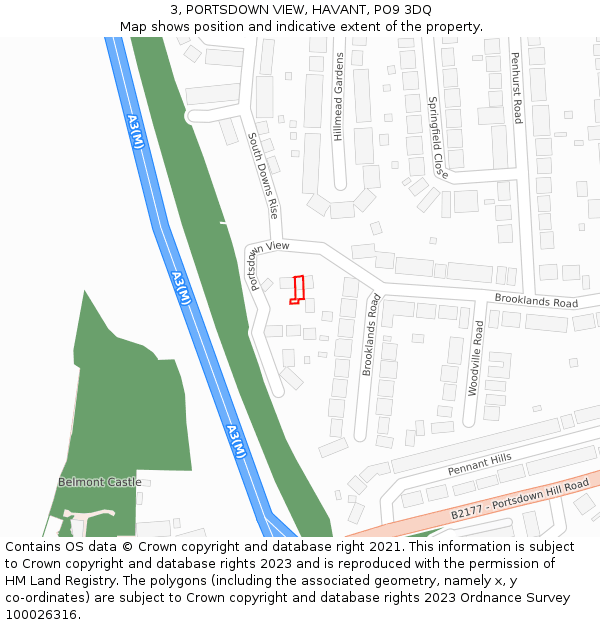 3, PORTSDOWN VIEW, HAVANT, PO9 3DQ: Location map and indicative extent of plot