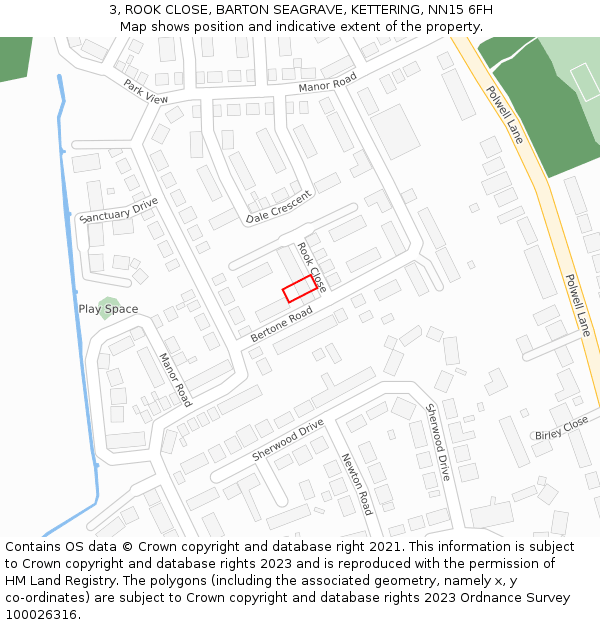 3, ROOK CLOSE, BARTON SEAGRAVE, KETTERING, NN15 6FH: Location map and indicative extent of plot