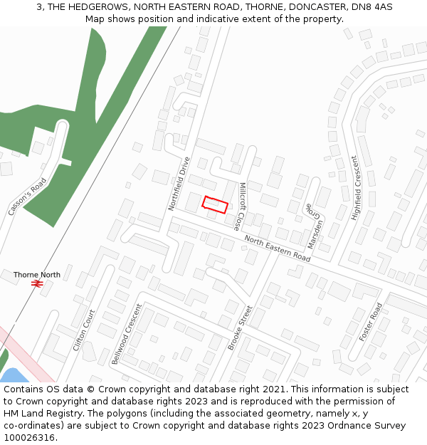 3, THE HEDGEROWS, NORTH EASTERN ROAD, THORNE, DONCASTER, DN8 4AS: Location map and indicative extent of plot