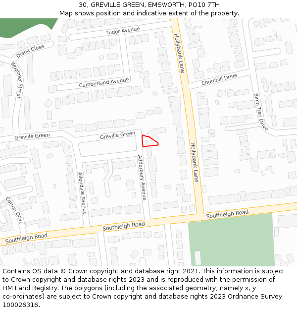 30, GREVILLE GREEN, EMSWORTH, PO10 7TH: Location map and indicative extent of plot